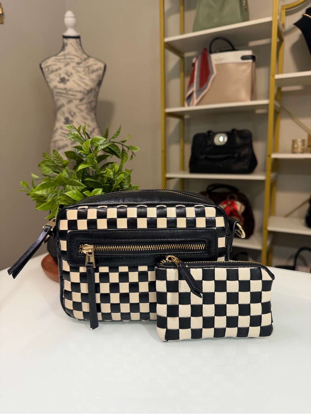 Universal Thread Checkerboard Crossbody Bag with Matching Zip Pouch